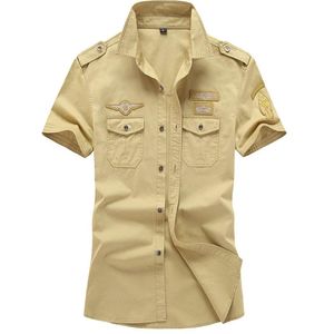 Summer Pure Algodão Homens Camisa Oversize Masculino Manga Curta Lazer Blusa Militar Bordado Vestuário 6xL HF015