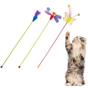 Cat Toys Plastic Pet Toy Wand Funny Dragonfly Carrot Butterfly Catcher Teaser Stick Interactive For Cats Kitten