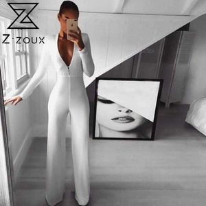 Women Jumpsuit V-neck White Rompers Womens Plus Size Vintage Jump Suits Long Sleeve Fashion Sexy 210524