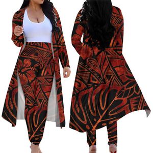 Pantalones de dos piezas de las mujeres Vintage Mujeres Cardigan Skinny Traje largo Elegante Tribal Tribal Tribal Tribal Tribal Polinesio Polinesio Alto Cintura Conjunto de legging
