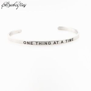 Stainless Steel Engraved ONE THING AT A TIME Bracelets Inspirational Positive Quote Cuff Mantra & Bangles For Women Bangle