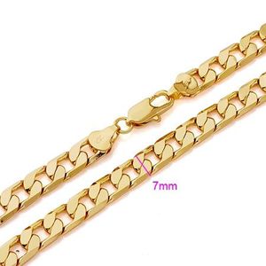 Mens Gold Necklace Chain Real 18 k Yellow G/F Solid Bling Curb Link 24" 60cm