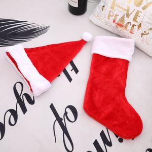 Red Christmas Stockings Gifts Hanging Tree Decoration High grade Short Plush Big Xmas Sock Ornament Gift Bag