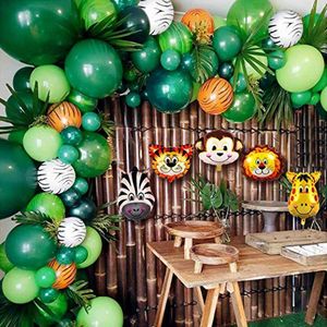 106 sztuk Balony Zwierząt Garland Kit Jungle Safari Theme Party Supplies Favors Dzieci Chłopcy Urodziny Party Baby Srysznice Dekoracje 210626