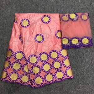 Peach Color Bazin Riche Fabric Brode Wysoka jakość afrykańskich tkanin 2021 getzner haftowany do sukienki