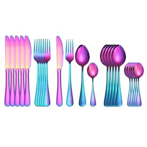 24 st Rostfritt stål bestick Bordsartiklar Rainbow Spoon Set Forks Knives Skedar Kök Dinner om drop 211112
