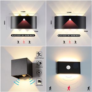 Lâmpadas de parede ao ar livre indoor com movimento humano do corpo sensorial ip65 À prova d 'água LED luzes 85-265V alumínio jardim luz alpendre corredor decoração iluminação