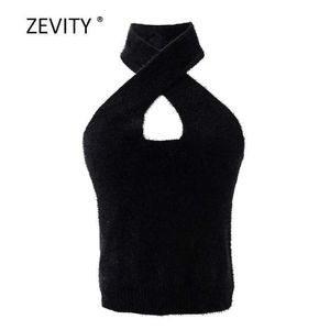 women cross strap hole black halter sweater ladies sexy backless knitted casual slim high street sweaters chic tops S331 210603