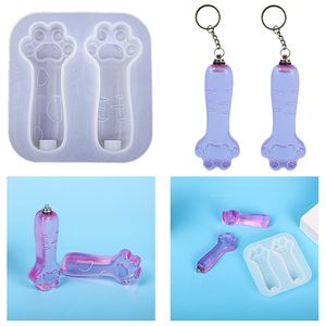 DIY Cat Paw Flashlight Epoxy Resin Mold Handmade Keychain Casting Molds Jewelry Making Tools LED Light Bulb Stick Silicone Mold