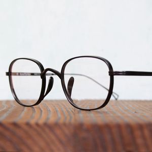 ファッションサングラスフレームヴィンテージスクエアチタンメガネフレーム男性女性日本近視処方光学眼鏡レトロ Ey