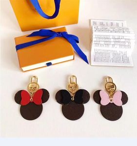 2021 Plaid Mouse Designer Keychains PU Leather Animal Bag Pendant Charm Girls Cars Keyrings Chains Holder Fashion Women Key Ring Jewelry Gift