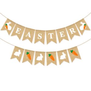 Ostern Dekorationen Kaninchen Sackleinen Banner Flaggen Bunny Karotte Hängen Bunting Garland Frühling Party Gefälligkeiten Kamin Dekor XBJK2201