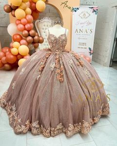 Princessa Tatlı 16 Quinceanera Elbise Boncuk Kristal Aplike Dantel Pageant Parti Abiye Balo Balo Giyim
