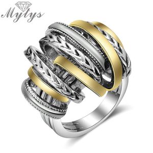 Anéis De Ouro Antigo Para Mulheres venda por atacado-Mytys Thai Prata e Gold Geometric Cross Declaração Anel para Mulheres Antiguidade Retro Design Partido Fashion Gift R2109 R2028 Anéis de Banda