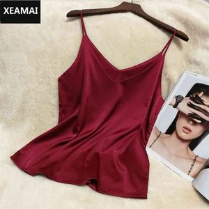 Crop Tops Silk Fashion Women Sexy Solid Summer Camis Casual Tank Vest Sleeveless blusas crop top blanc 210507