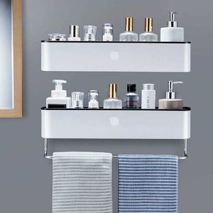 Bathroom Caddy Tray Holder Rack Organiser Accessory Pole Shelf Shower Kitchen Storage Wall-mounted Towel Storage 210724