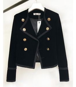 Women's Suits & Blazers Vintage Double Breasted Short Women Runway Luxury Designers Blazer Femme Suit Jacket Black 2021 Autumn Winter Coat T