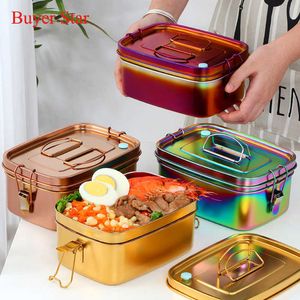Doppelschichtige Bento-Lunchbox aus Edelstahl, Küchengeschirr, Lebensmittelbehälter, Geschirr mit Deckel, Metall-Servierwerkzeuge 210925