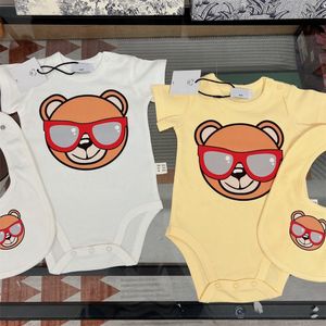 2 pçs / set recém-nascidos rompers designer de luxo bebê garoto onesie gráfico cartoon urso bodysuit marca verão boutique infantil menina de algodão roupas