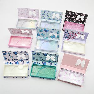 butterfly window false eyelash box long empty mink lashes cases with tray printed pink packaging