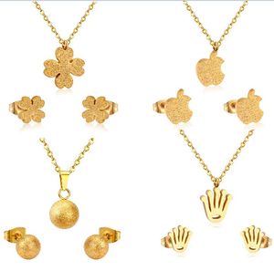 Bulk Cubic Zirconia Flower Pendant Necklace and Stud Earrings Set Gold/Silver Color Stainless Steel for Girl Women Jewelry Gift