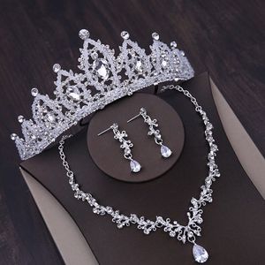 Bridal gown headpieces high-end wedding crown necklace and earrings three-piece set white crystal inlaid rhinestones party 282r
