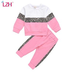 LZH New 2021 Fashion Splicing Abiti autunnali Leopard Baby Girls Abbigliamento sportivo 2 pezzi Set Cotone Bambini Abiti sportivi larghi 1-5 anni X0902