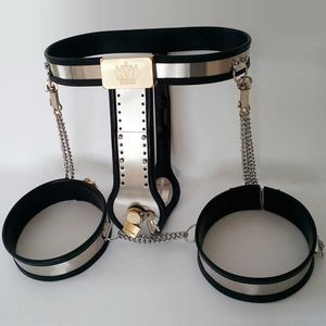 Female Chastity Belt Pants Thigh Ring Cuffs BDSM Bondage Stainless Steel Metal Restraint Device Erotic Sexy Toys For Women Adults