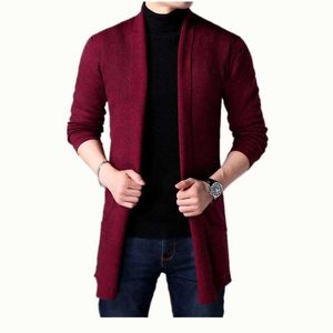 2019 Vår New Youth Mäns tröja Solid Färgbottenskjorta, Koreansk långärmad tröja Mäns Slim Long Cardigan Sweater Coat Y0907