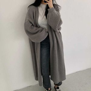 Dzianiny Cardigan Dla Kobiet Casual Długie Topy Vintage Luźny Sweter Płaszcz Czarny Kolor Oversized Jumper Koreański Moda Retro Odzież 210922