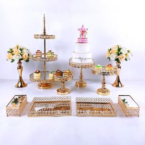 Andra festliga partietillbehör st Crystal Metal Cake Stand Set Acrylic Mirror Cupcake Dekorationer Dessert Pedestal Wedding Display Tray