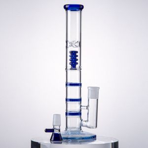 Blue Hookahs 12" Tall Bongs 5mm Thick Glass Water Pipes Triple Birdcage Perc Oil Dab Rigs 18mm Female Joint Bong With Bowl Hookah