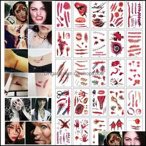Party Decoration Event Supplies Festive Home Garden Halloween Life Life Fake Bloody Wound Tattoo Sticker Scary Waterproof Temporary Sticker