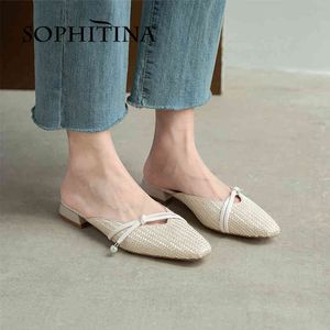 Sophitina mulheres sapatos sandálias de pano de verão plana rodada dedo do pé casual confortável diário borboleta-knot lazer senhoras fo360 210513