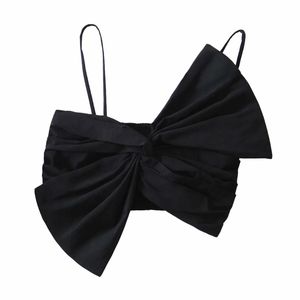 Весенние женщины бантом украшения черный подвеска рубашка женская плиссированная короткая блузка повседневная дама сексуальные урожайные вершины Blusas S8598 210430