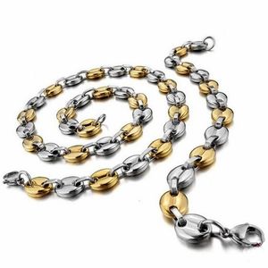 Серьги Ожерелье 11 мм 7-28 дюймов высококачественных мужских женщин 316 л из нержавеющей стали золотой серебро серебряной кофейный боб и набор браслетов и браслета