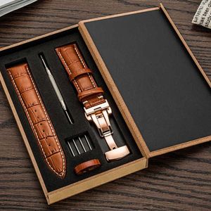 Genuine Leather Watch Band Strap Butterfly Butterfly Fecho de Borboleta 14mm 15mm 16mm 17mm 18mm 19mm 20m 21mm 22mm 24mm Watchband Tool H0915