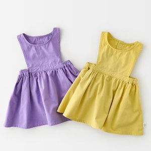 Spring Kids Girl Sleeveless Pure Color Dress Infant Baby born Clothes Braces 210429