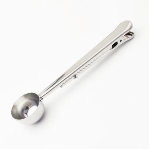 Stainless Steel Coffee Scoops Measuring Spoon With Sealing Clip Kitchen Baking Scale Milk Powder Round Spoon RRD13163