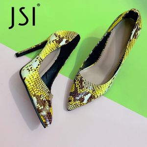 Sapatos de vestido JSI Mulheres Bombas Sexy Snakeskin Padrão Altos Saltos Altos 10cm Cores Misturadas Dedo Ponto Dedo Grande Partido Partido Elegante Lady Vo436