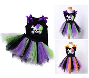 Halloween Baby Girl Party Ubrania odzieżowe 2-7t Kids Designer Sukienka Czaszka Cosplay Ubrania bez rękawów bawełniane topy+spódnica = 2pcs/set