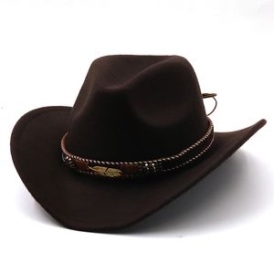 Cowboy Hats Wide Brim Solid Fedora Hat with Leather Belt Unisex Wool Felt Cap Women Men Party Trilby Jazz Street Headwear Patchwork Panama Caps