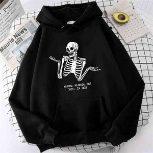 Harajuku hooded sweatshirt retro skelett tryck mörk punk kvinnor vinter långärmad streetwear gothic hoodie 210805