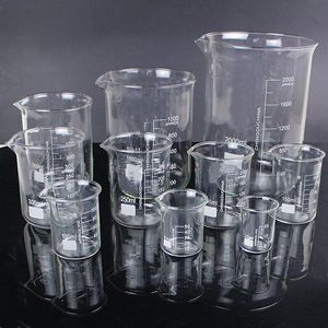 Laborbedarf, 1 Los, 25 ml bis 1000 ml, niedrige Form, Chemielabor, transparenter Glaskolben, verdickt mit Ausguss