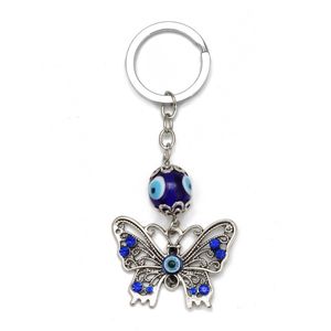 2021 Evil eye keychain for women girls ladies blue crystal butterfly car key chains ring holder bag pendent trinkets