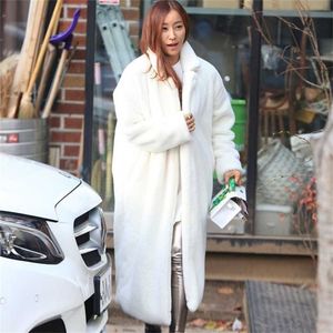 Women Autumn Winter Furry Warm Fur Outerwear Fashion Loose Faux Fur Rabbit Long Jacket Casual Thickened Fur Coat 220112