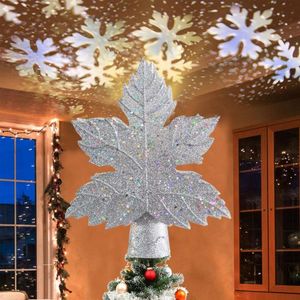 Strings Christmas Tree Topper LED Light Star Snowflake Projection Rotating Glitter Top Decoration For Year Home