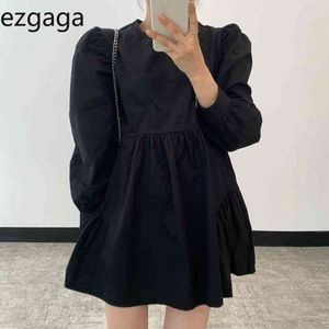 Ezgaga Sukienka Kobiety Koreański Chic Wiosna Casual Proste Balck Loose All-Dopasuj Wysoką Talię Słodkie Kobiece Suknie Eleganckie Robe Vestidos 210430