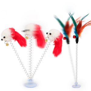 Mehrfarbiges Katzenspielzeug, zufällige Farbe, Haustierstab, Feder, schwarz gefärbte Stangen wie Vögel mit kleiner Glocke