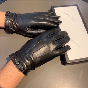 Hochwertige Lederhandschuhe, Buchstabe, Metall, schwarze Fäustlinge, stilvoller, weicher Kaschmir-Fäustling für Herren, schlichter, warmer Handschuh